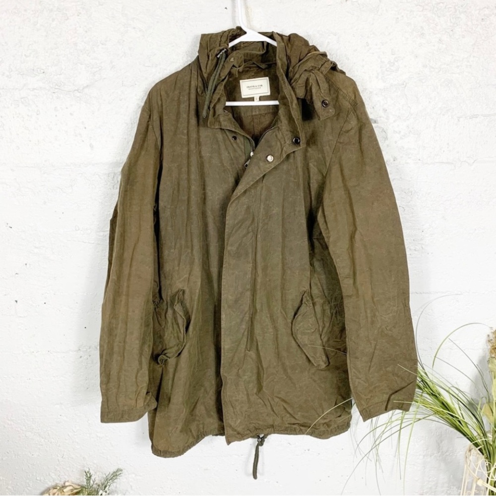 ✅ FRANK & OAK Hooded Long Outdoor Anorak Rain Jacket Zip Coat Dark Forest Green